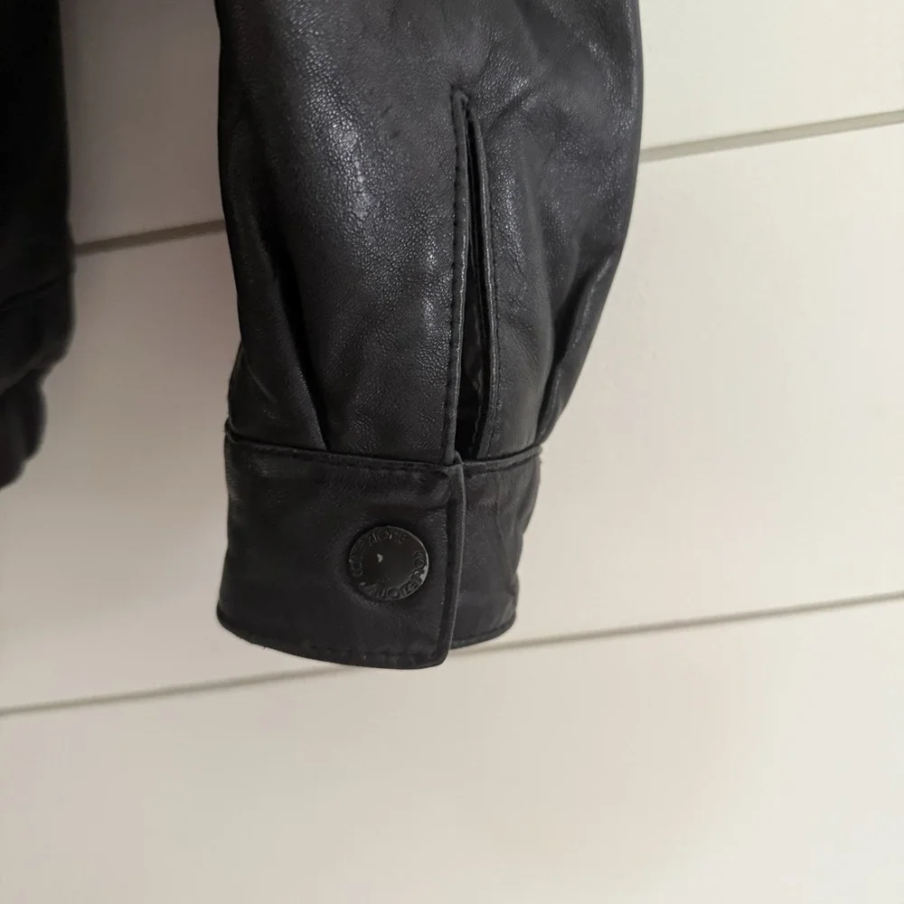 Vintage Collezione Black Leather Bomber Jacket Men's Size Large Full Zip EUC